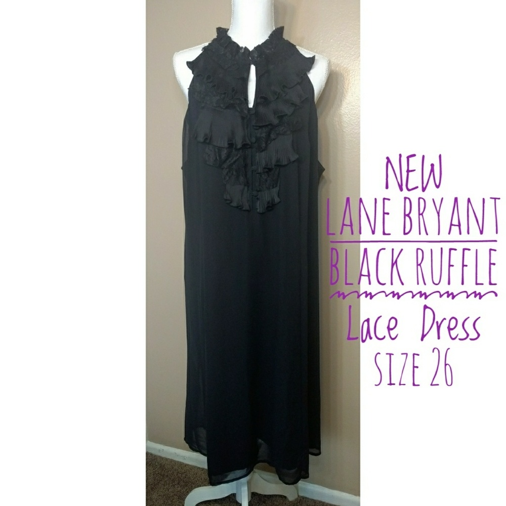New Lane Bryant Black Ruffle Lace Dress Lined 26